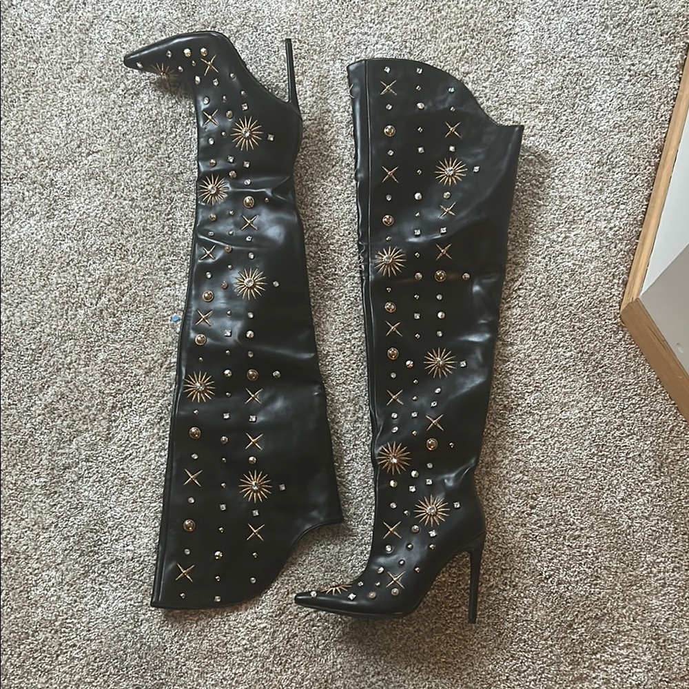 AKIRA Black Studded Over-the-Knee Boots